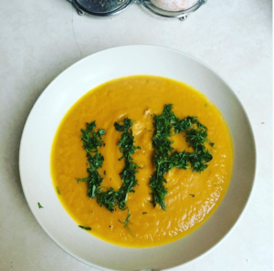 UP written in soup